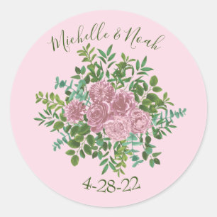 Pink Wedding Pastel Vintage Rose Classic Round Sticker