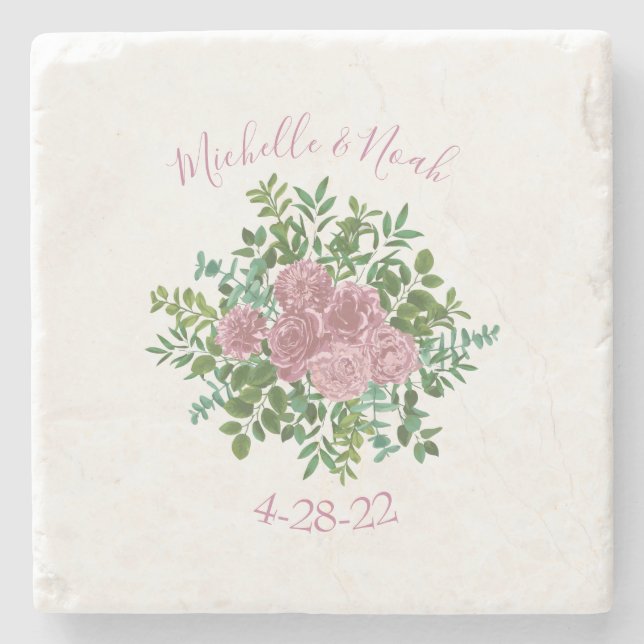 Pink Wedding Pastel Vintage Rose Stone Coaster (Front)