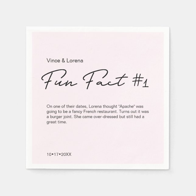 Pink Wedding Personalised Fun Fact Napkin (Front)
