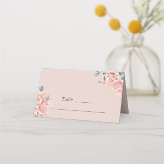Pink wedding place card with flowers