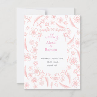 pink wedding postcard