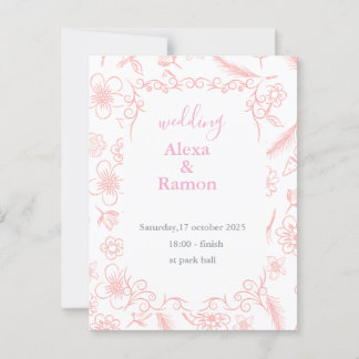 pink wedding postcard