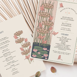 Pink Wedding Program Art Nouveau Dragonflies Invitation