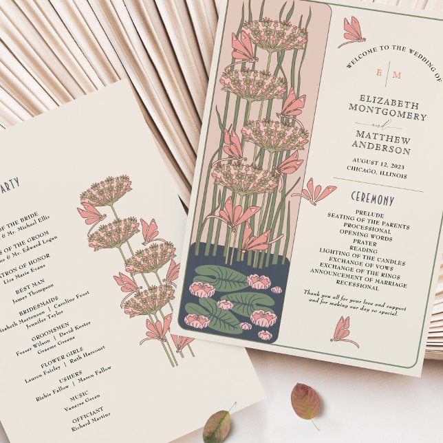 Pink Wedding Program Art Nouveau Dragonflies   Invitation (Creator Uploaded)