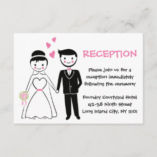 Pink Wedding Reception - Cartoon Bride And Groom Invitation