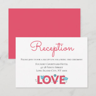 Pink Wedding Reception Love Blue Flower Hearts Invitation