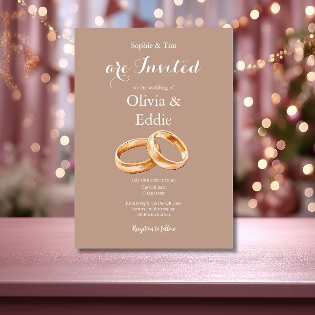 Pink Wedding Rings QR Code Wedding Invitation (Creator Uploaded)