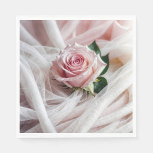 Pink Wedding Rose On Tulle Napkin