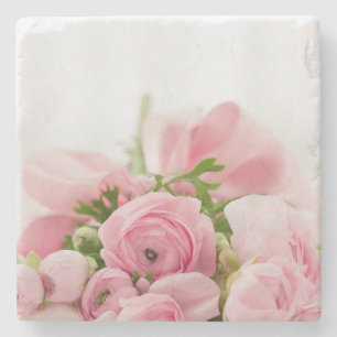 Pink Wedding Roses Stone Coaster