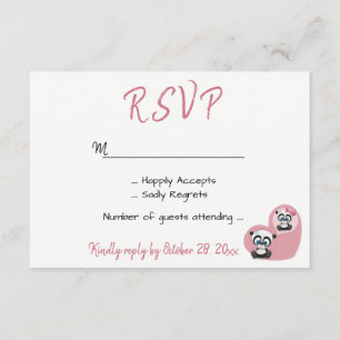 Pink Wedding RSVP Panda Teddy Bear Heart