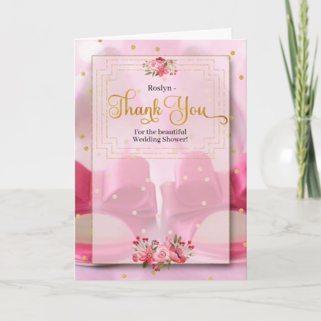 Pink Wedding Shoes Bridal Custom Thank You Card (Front)