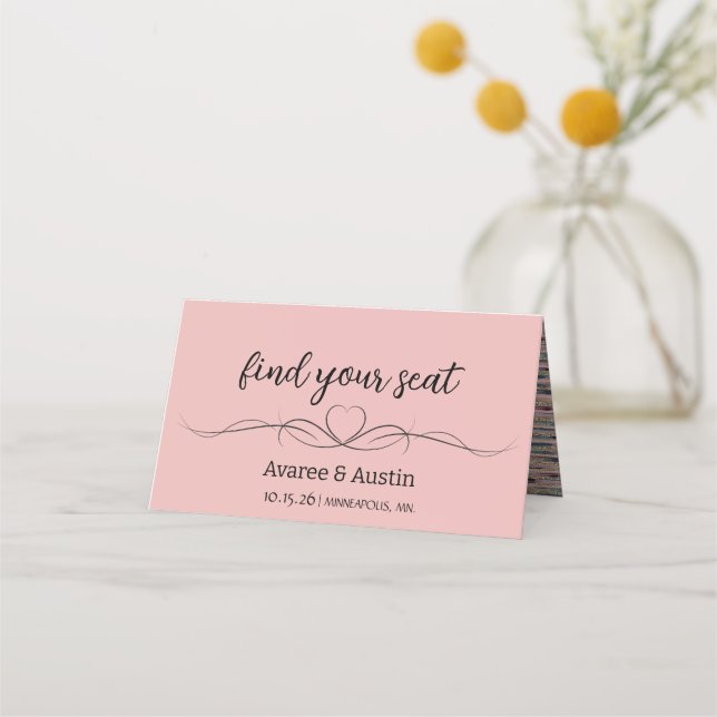 Pink Wedding Table Seating Cards (Front)