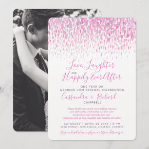 Pink wedding vow renewal 1 year on happily after invitation
