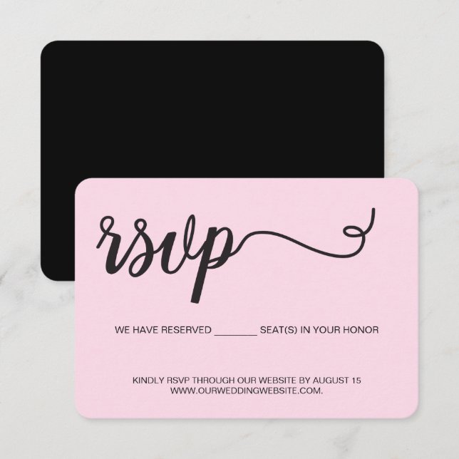 Pink Wedding website Reserved seats for you RSVP Card (Front/Back)