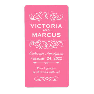 Pink Wedding Wine Bottle Monogram Favour Labels