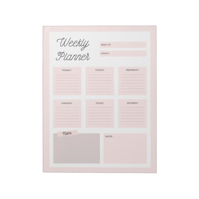 Pink Weekly Planner Notepad (Rotated)