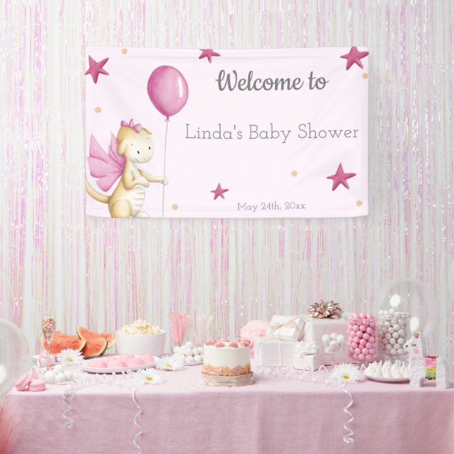 Pink Welcome Girl Baby Shower Dragon Party Banner (Party)