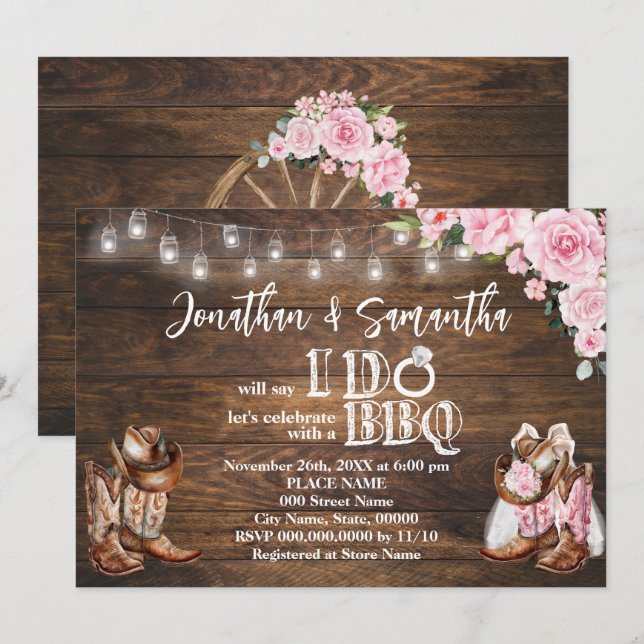 Pink Western BBQ Before I Do Couples Shower Invitation (Front/Back)