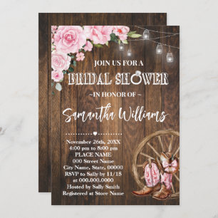 Pink Western Bridal Shower Country Wedding Shower Invitation