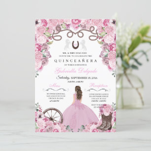 Pink Western Charra Girl Ranchero Quinceanera Invitation