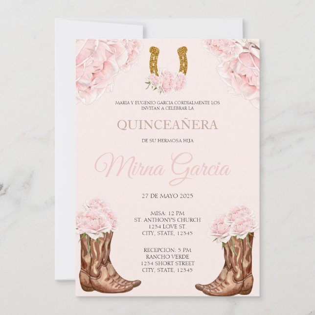 Pink Western Charra Themed Quinceanera Invitation (Front)