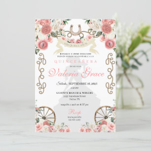 Pink Western Charra Woman Cowgirl Quinceañera Invitation