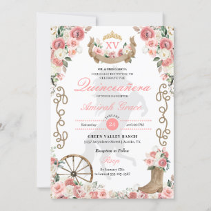 Pink Western Charro Cowgirl Quinceañera Invitation