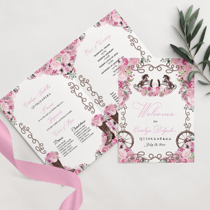 Pink Western Charro Quinceañera Program Invitation