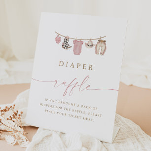 Pink Western Clothesline Baby Shower Diaper Raffle Pedestal Sign