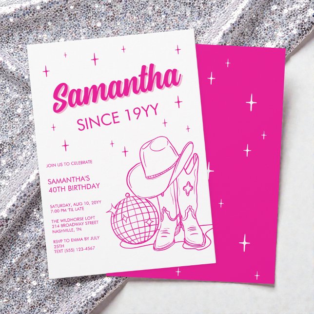 Pink Western Country Disco 40th Birthday Party Invitation (Pink Western Country Disco 40th Birthday Party Invitation)