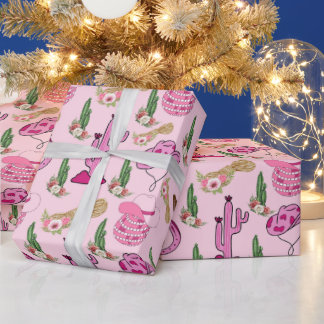 Pink Western Cow Girl Pattern Wrapping Paper