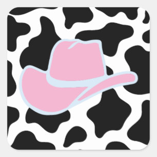 Pink western cowboy cow print square sticker