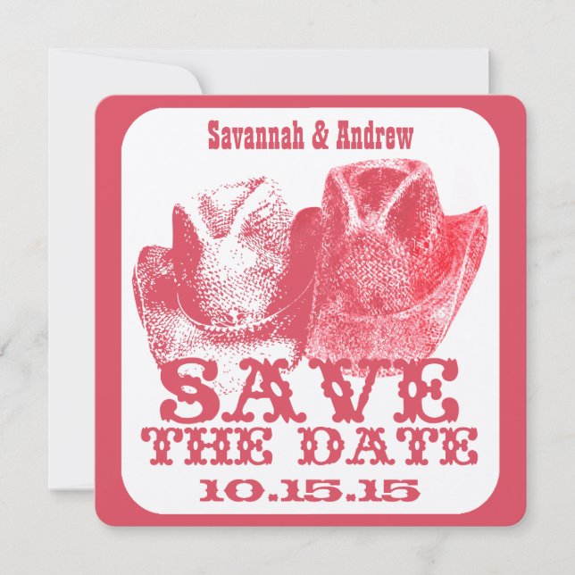 Pink Western Cowboy Cowgirl  Wedding Save the Date (Front)