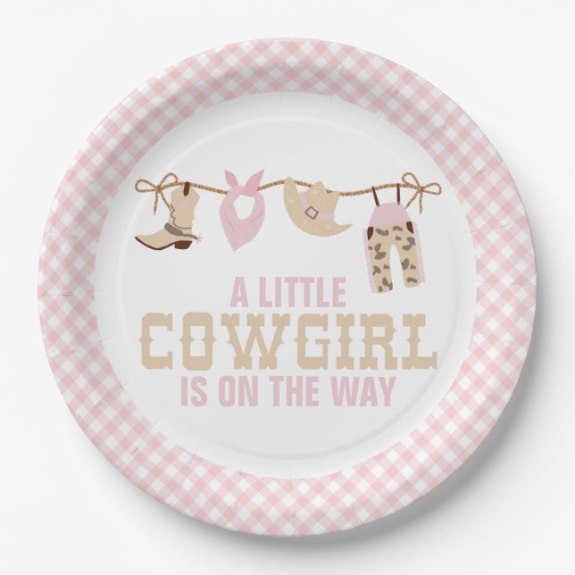 Pink Western Cowgirl Baby Shower Paper Plates (Front)