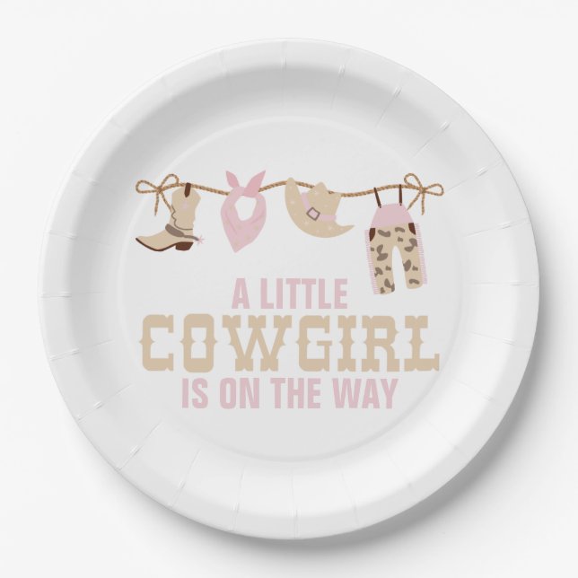 Pink Western Cowgirl Baby Shower Paper Plates (Front)