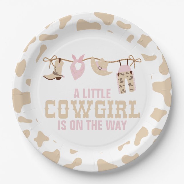 Pink Western Cowgirl Baby Shower Paper Plates (Front)