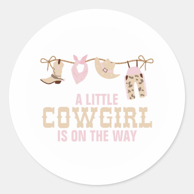 Pink Western Cowgirl Baby Shower Paper Plates Classic Round Sticker (Front)