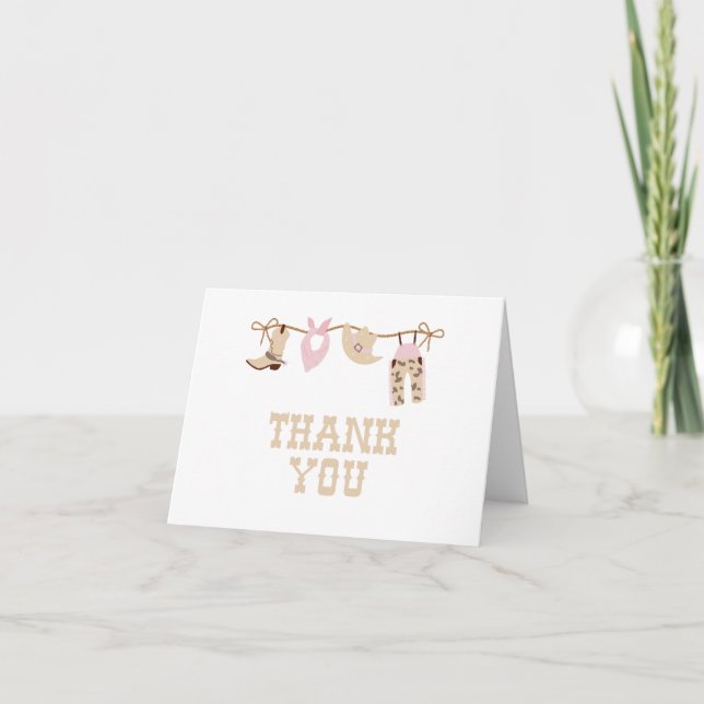 Pink Western Cowgirl Baby Shower Thank You Card (Front)