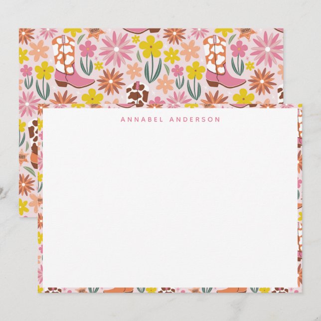 Pink Western Cowgirl Boots Border Personalised Thank You Card (Front/Back)