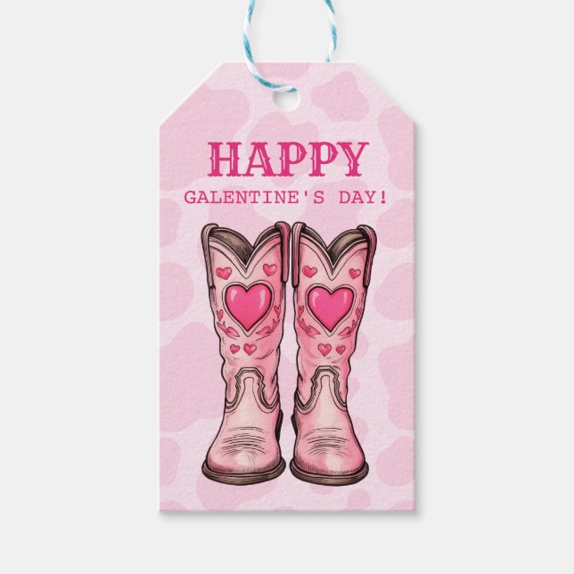 Pink Western Cowgirl Boots Cow-print Gift Tag (Front)