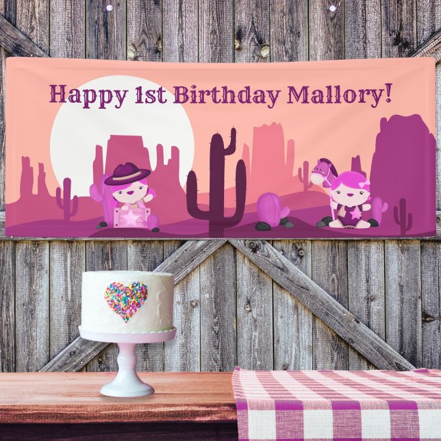 Pink Western Cowgirl Desert Age 1 Birthday Banner (Creator Uploaded)