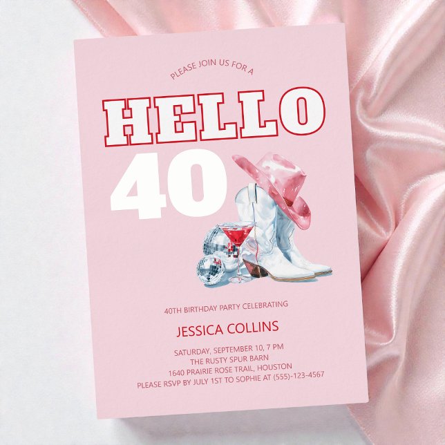 Pink Western Cowgirl Disco 40th Birthday Party (Pink Western Cowgirl Disco 40th Birthday Party Foil Invitation)