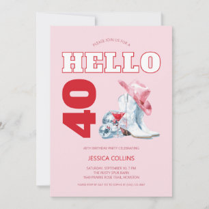 Pink Western Cowgirl Disco 40th Birthday Party Invitation