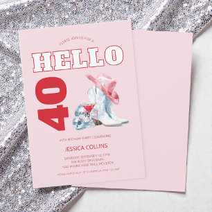 Pink Western Cowgirl Disco 40th Birthday Party Invitation