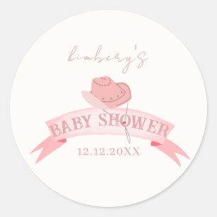Pink Western Cowgirl Hat Baby Shower  Classic Round Sticker