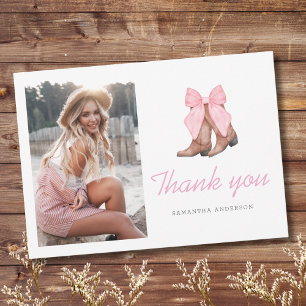 Pink Western Cowgirl Photo Graduation  Thank You Card