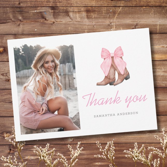 Pink Western Cowgirl Photo Graduation  Thank You Card (Creator Uploaded)