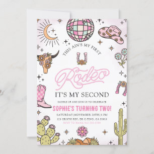 Pink Western Cowgirl Rodeo 2nd Birthday Party Invitation