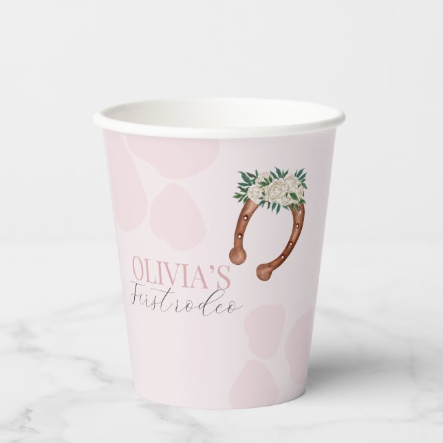 Pink western cowgirl rodeo birthday  paper cups (Front)