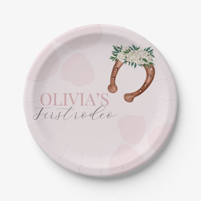Pink western cowgirl rodeo birthday  paper plate (Front)